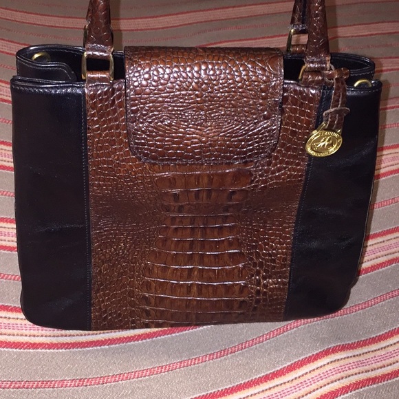 Brahmin Vintage Black and Brown Moc Croc Leather - Picture 6 of 7